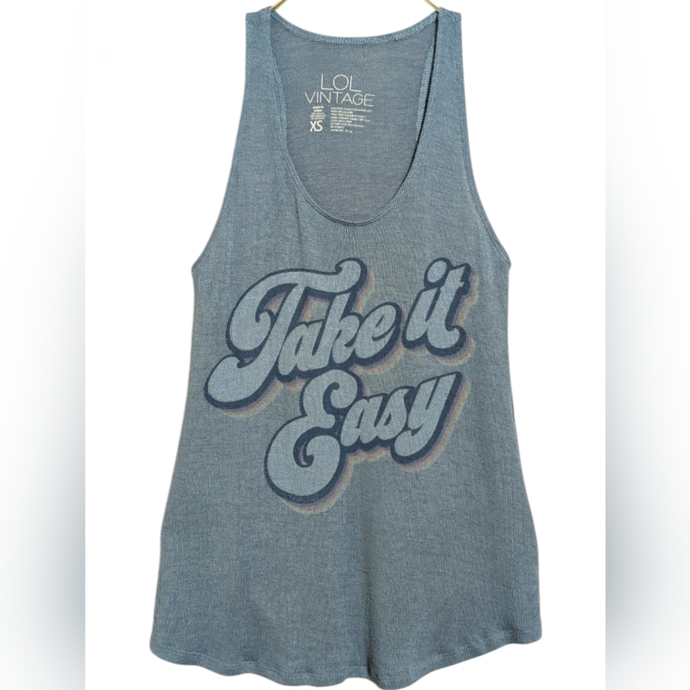 😎 LOL Vintage "Take it Easy" Ribbed Racerback Tank Top- Size XS Retro